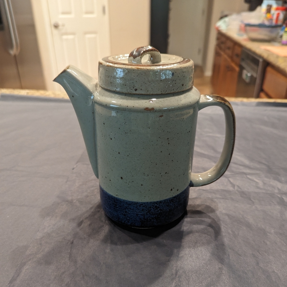 Vintage MCM Handmade Stoneware Coffee Pot With Lid 9"